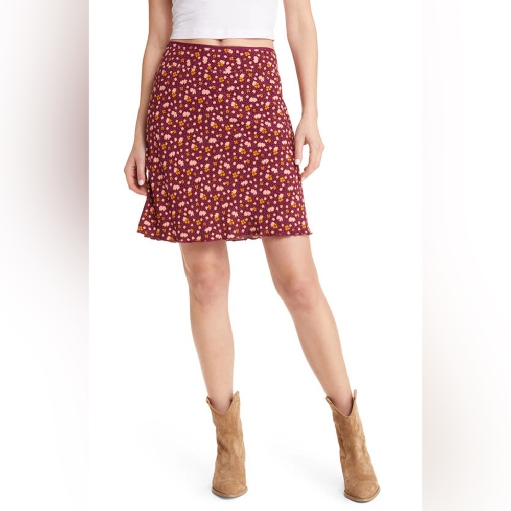 NWOT Free People IRL Floral Mini Slip Skirt - Plum (size 6)